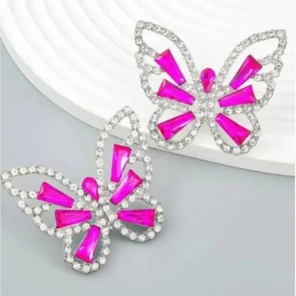 ⭐️❤️ FREE Butterfly Rhinestone Shimmer Boho Bug Shine Hipster Chic Glam Earrings